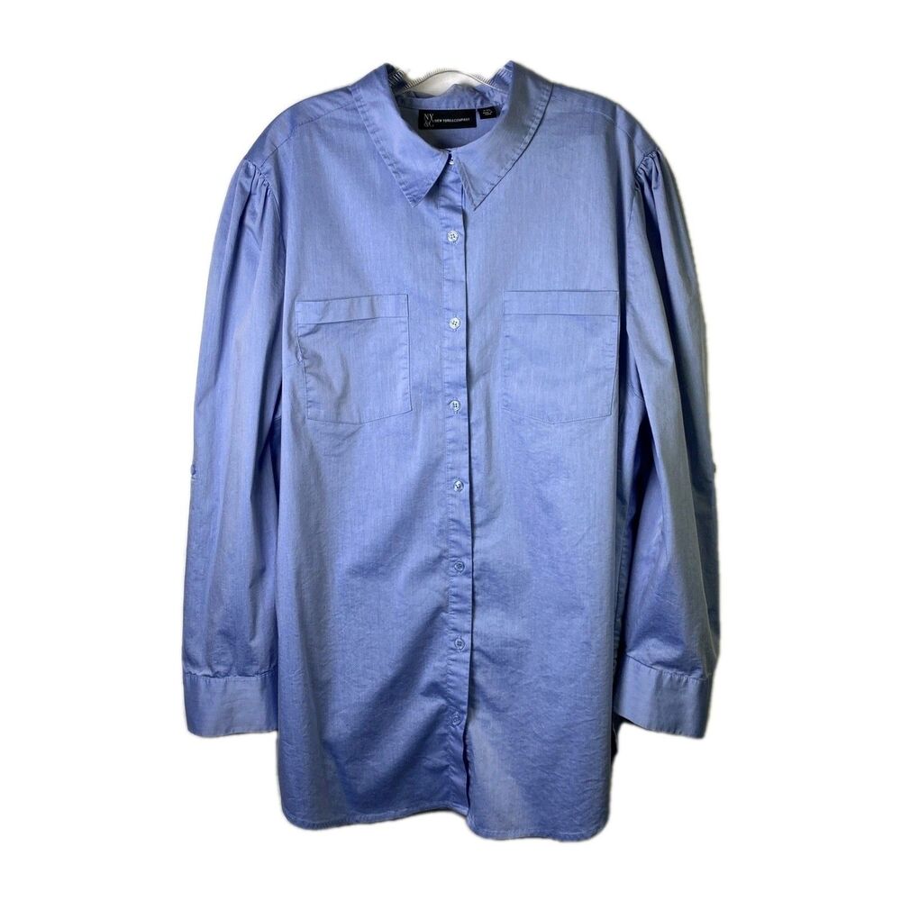 NY&C Classic Blue Womens Career Blouse - Size XXL - Slits Long Professional